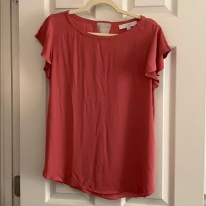 LOFT Coral Short Sleeve Flutter Sleeve Blouse